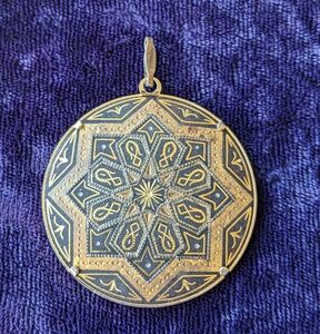 Vintage Handmade Arabic Damascene Pendant With Real Natural 24K Gold